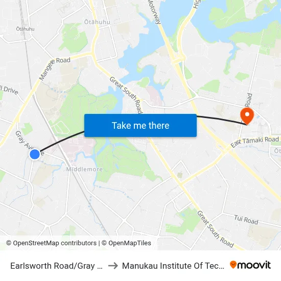 Earlsworth Road/Gray Avenue to Manukau Institute Of Technology map