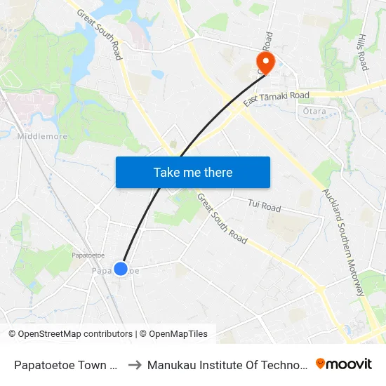 Papatoetoe Town Hall to Manukau Institute Of Technology map
