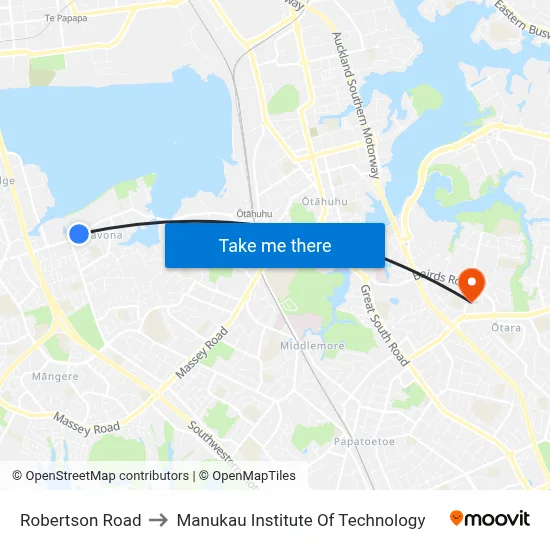 Robertson Road to Manukau Institute Of Technology map