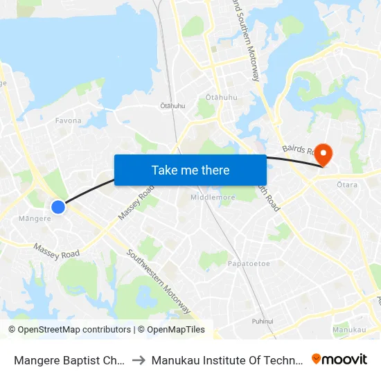 Mangere Baptist Church to Manukau Institute Of Technology map