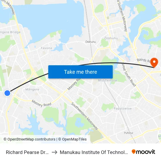 Richard Pearse Drive to Manukau Institute Of Technology map
