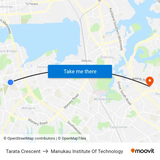 Tarata Crescent to Manukau Institute Of Technology map