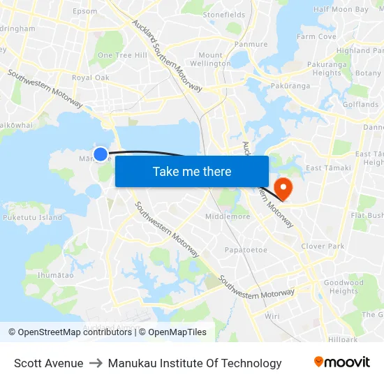 Scott Avenue to Manukau Institute Of Technology map