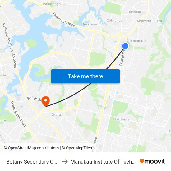 Botany Secondary College to Manukau Institute Of Technology map