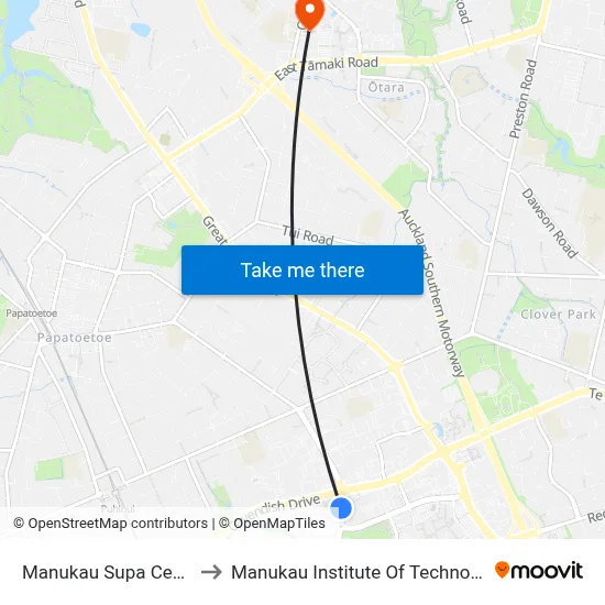 Manukau Supa Centre to Manukau Institute Of Technology map
