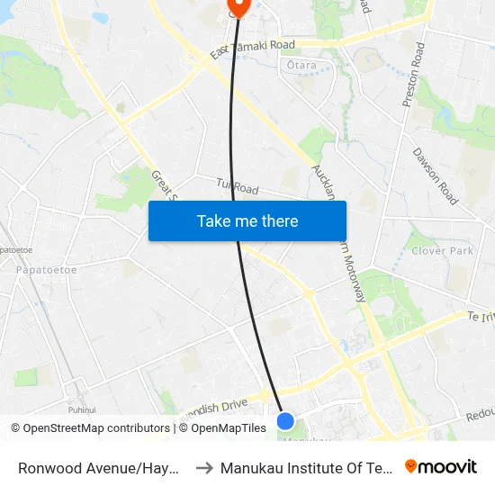Ronwood Avenue/Hayman Park to Manukau Institute Of Technology map