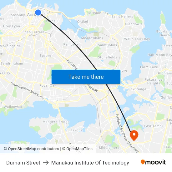 Durham Street to Manukau Institute Of Technology map