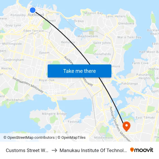 Customs Street West to Manukau Institute Of Technology map