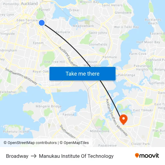 Broadway to Manukau Institute Of Technology map