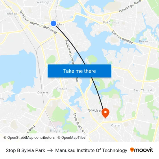 Stop B Sylvia Park to Manukau Institute Of Technology map
