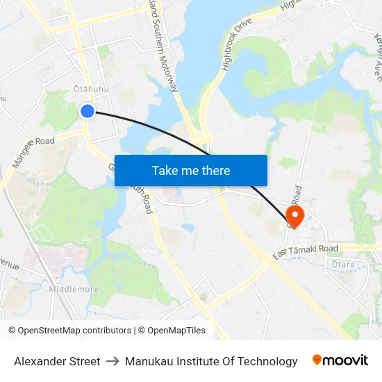 Alexander Street to Manukau Institute Of Technology map