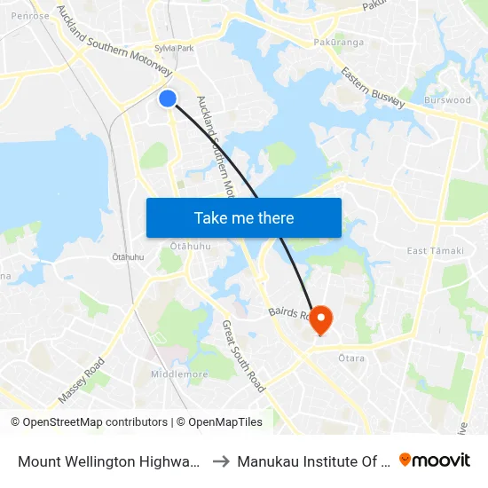 Mount Wellington Highway/Vestey Drive to Manukau Institute Of Technology map