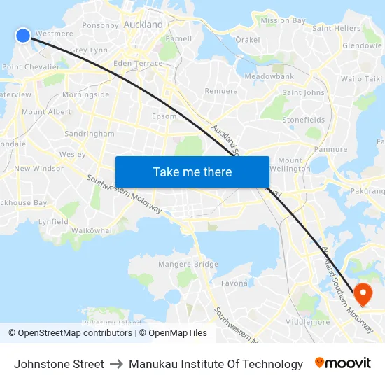 Johnstone Street to Manukau Institute Of Technology map