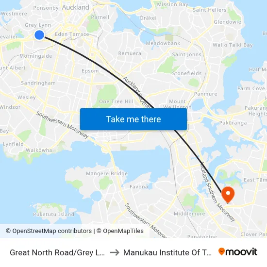 Great North Road/Grey Lynn Shops to Manukau Institute Of Technology map
