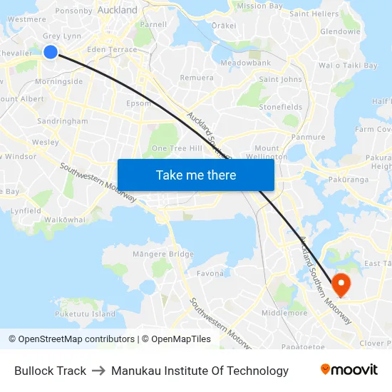 Bullock Track to Manukau Institute Of Technology map
