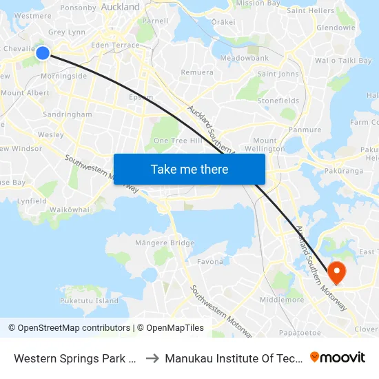 Western Springs Park & Motat to Manukau Institute Of Technology map
