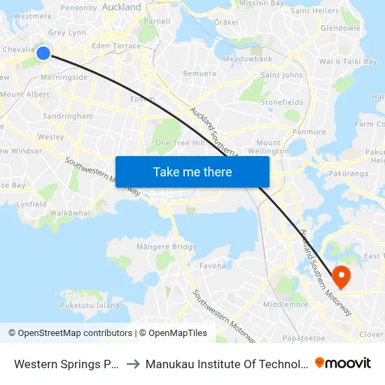 Western Springs Park to Manukau Institute Of Technology map