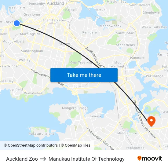 Auckland Zoo to Manukau Institute Of Technology map