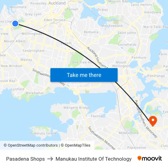 Pasadena Shops to Manukau Institute Of Technology map