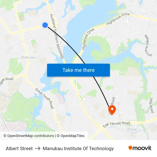 Albert Street to Manukau Institute Of Technology map