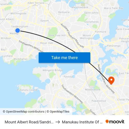 Mount Albert Road/Sandringham Road to Manukau Institute Of Technology map