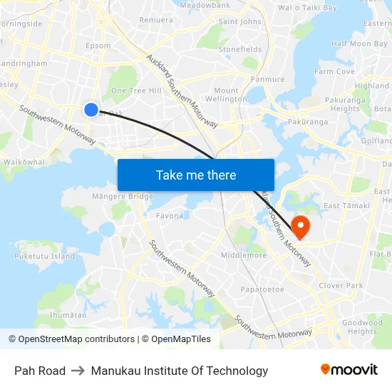 Pah Road to Manukau Institute Of Technology map