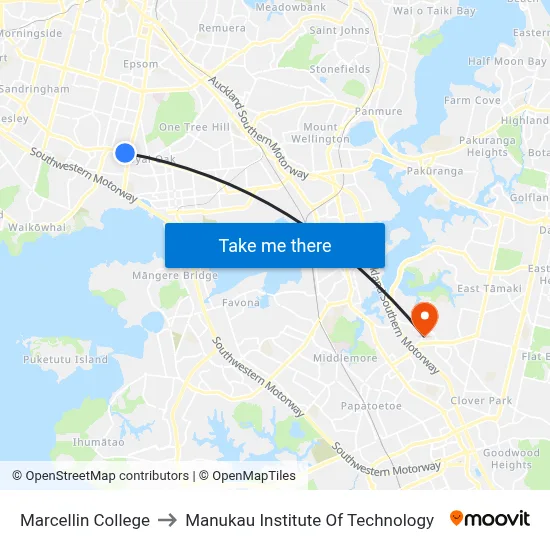 Marcellin College to Manukau Institute Of Technology map