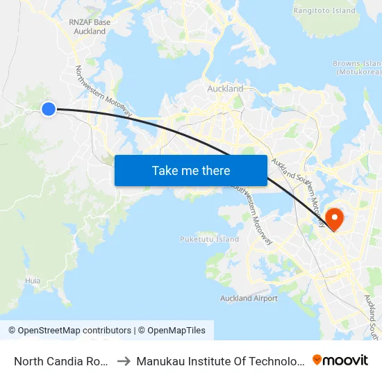North Candia Road to Manukau Institute Of Technology map
