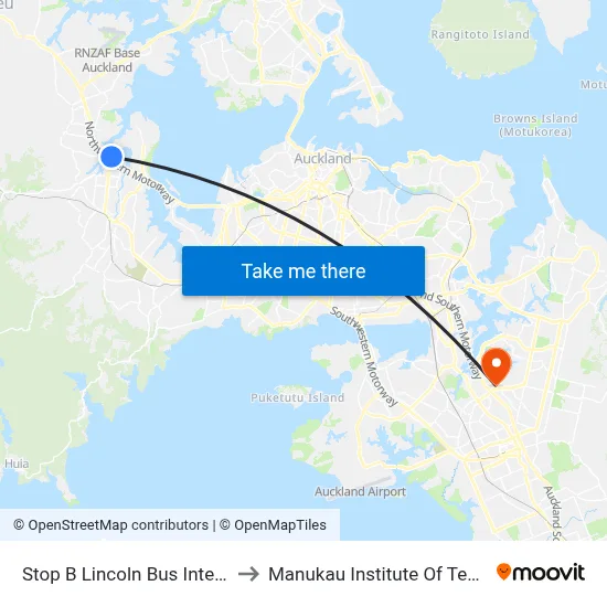Stop B Lincoln Bus Interchange to Manukau Institute Of Technology map
