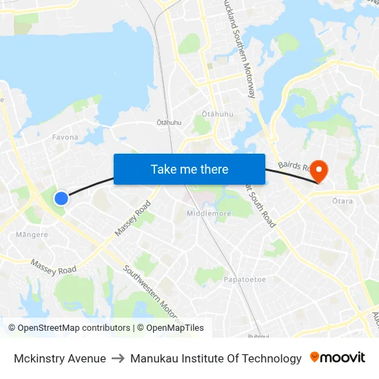 Mckinstry Avenue to Manukau Institute Of Technology map