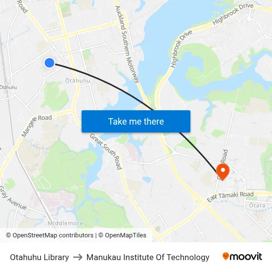 Otahuhu Library to Manukau Institute Of Technology map