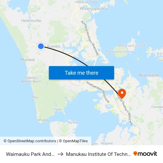 Waimauku Park And Ride to Manukau Institute Of Technology map