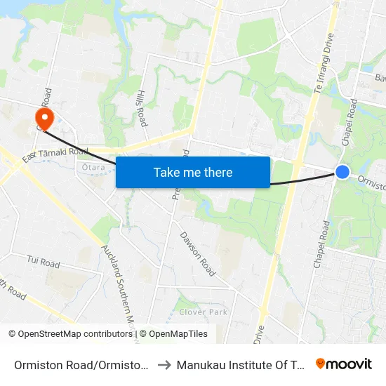 Ormiston Road/Ormiston Hospital to Manukau Institute Of Technology map
