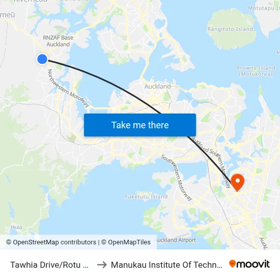 Tawhia Drive/Rotu Drive to Manukau Institute Of Technology map