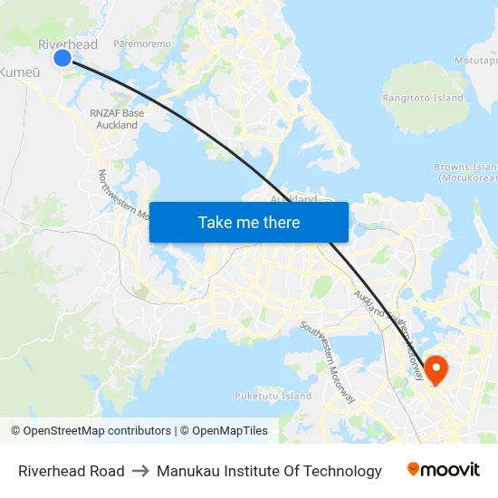 Riverhead Road to Manukau Institute Of Technology map