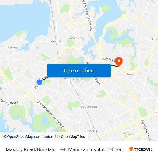 Massey Road/Buckland Road to Manukau Institute Of Technology map