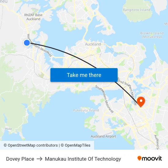 Dovey Place to Manukau Institute Of Technology map