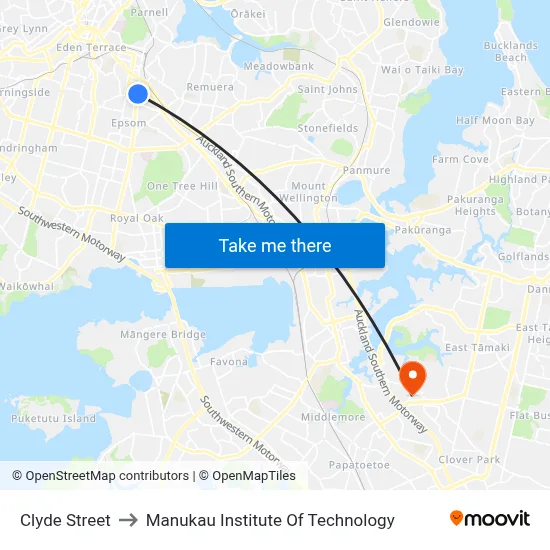 Clyde Street to Manukau Institute Of Technology map