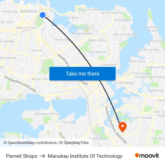 Parnell Shops to Manukau Institute Of Technology map