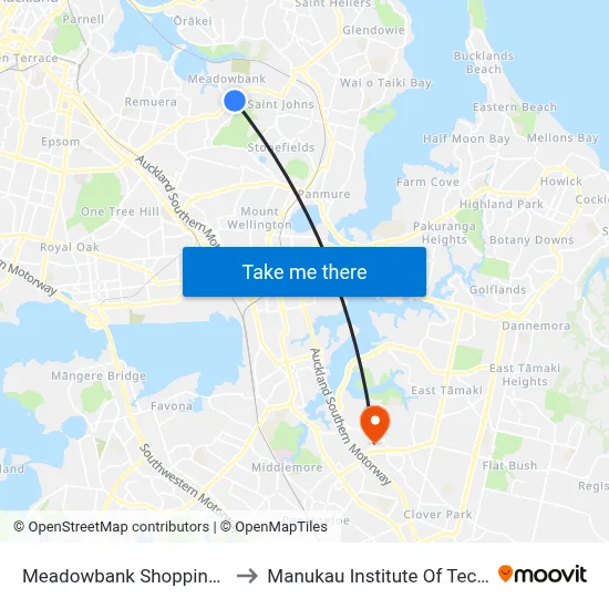 Meadowbank Shopping Centre to Manukau Institute Of Technology map