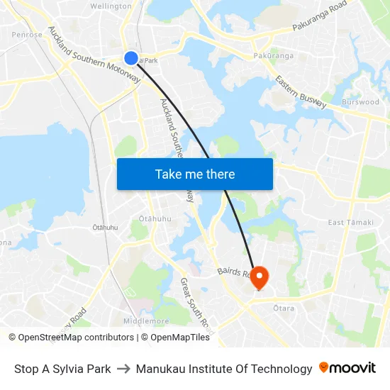 Stop A Sylvia Park to Manukau Institute Of Technology map