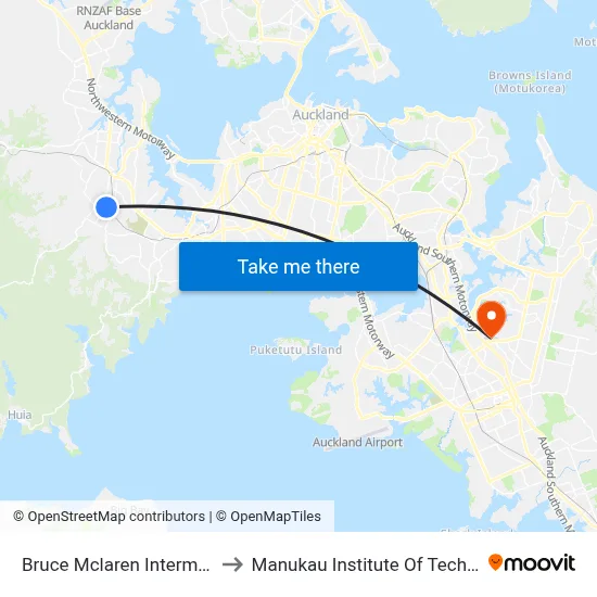 Bruce Mclaren Intermediate to Manukau Institute Of Technology map