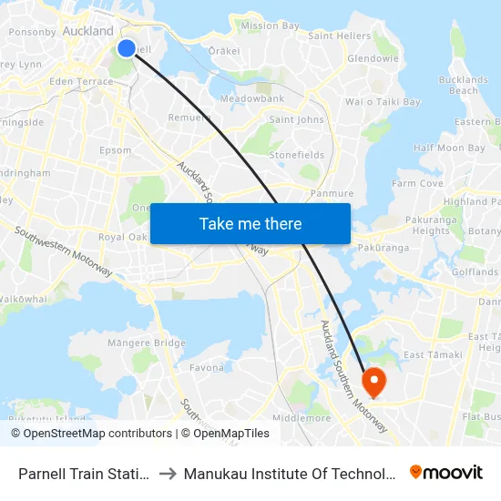Parnell Train Station to Manukau Institute Of Technology map