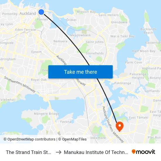 The Strand Train Station to Manukau Institute Of Technology map