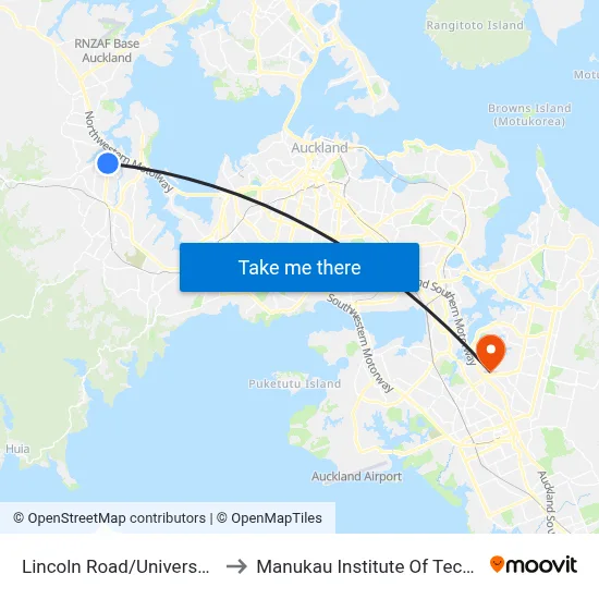 Lincoln Road/Universal Drive to Manukau Institute Of Technology map