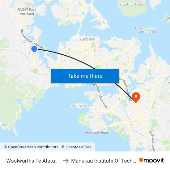 Woolworths Te Atatu South to Manukau Institute Of Technology map