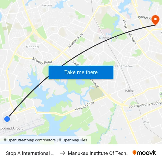 Stop A International Airport to Manukau Institute Of Technology map