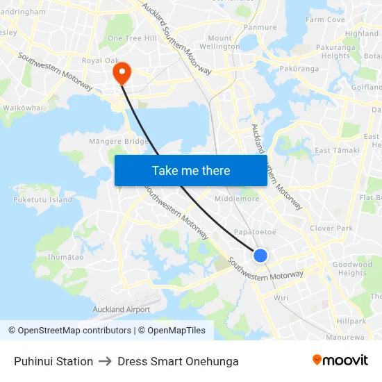 Puhinui Station to Dress Smart Onehunga map