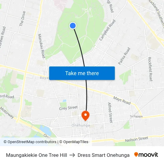 Maungakiekie One Tree Hill to Dress Smart Onehunga map