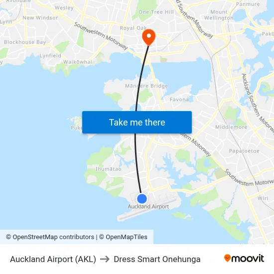 Auckland Airport (AKL) to Dress Smart Onehunga map